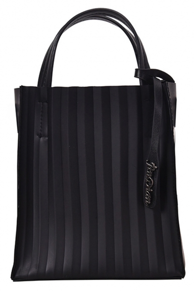 Trendy Solid Color Striped Folds Tote Shopper Bag 18*8*21 CM