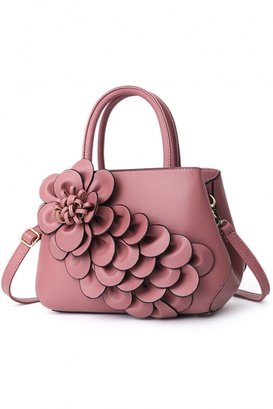 Women's Elegant Solid Color Floral Embellishment Satchel Tote Bag 30*14*22 CM
