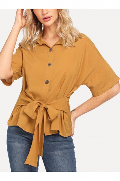 yellow button shirt womens