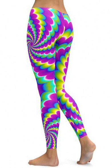 Cool Fancy Elastic Waist Multicolor Abstract Printed Fitted Legging Pants