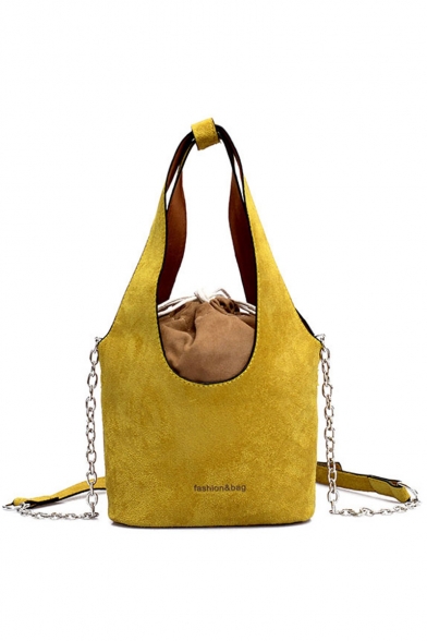 Designer Plain Leopard Pattern Velvet Bucket Tote Handbag with Chain Strap 20*18*7 CM