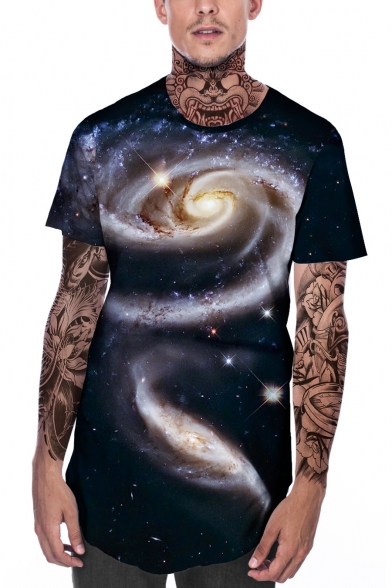 Fancy Universe Galaxy Printed Round Neck Short Sleeve Hipster T-Shirt for Men