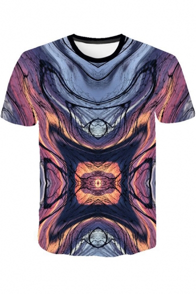 Fashion Abstract Art Whirlpool Print Round Neck Short Sleeve T-Shirt