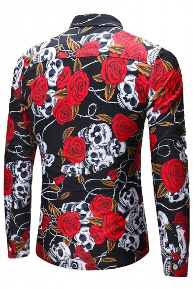 skull print button up shirt