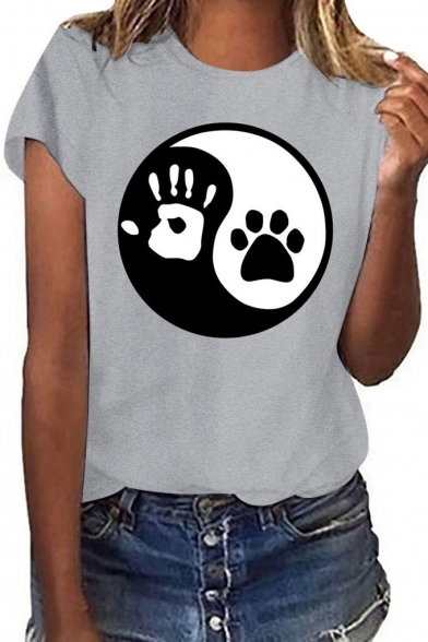 Funny Tai Chi Palm Claw Printed Basic Round Neck Short Sleeve Fitted T-Shirt
