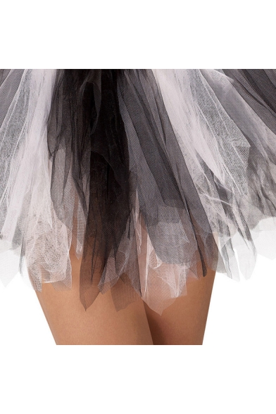 Girls Summer Popular Black and White Ballet Mesh Flared Mini Dance Skirt
