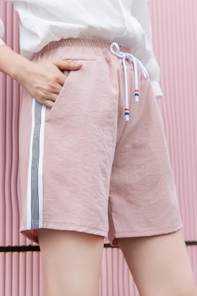 Girls Summer Trendy Striped Side Drawstring Waist Casual Loose Half Shorts
