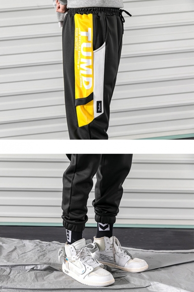 Guys Popular Fashion Colorblock Letter Printed Street Style Drawstring Waist Casual Loose Track Pants