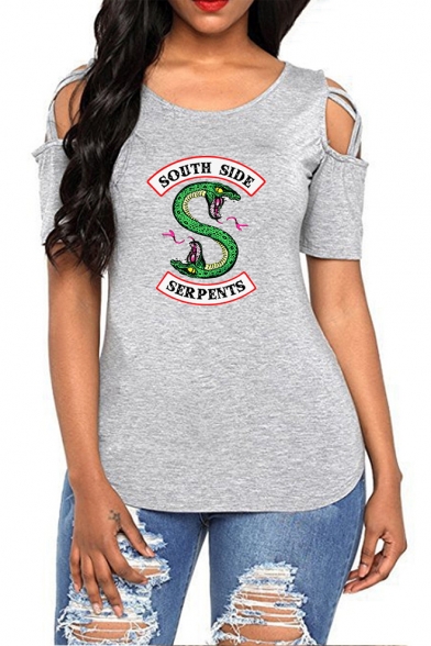 Hot Popular South Side Snake Logo Printed Cutout Short Sleeve Round Neck Casual Loose Tee