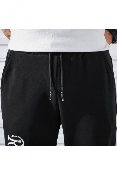 Men's Fashion Letter RUNNING X Printed Drawstring Waist Black Casual Sweatpants