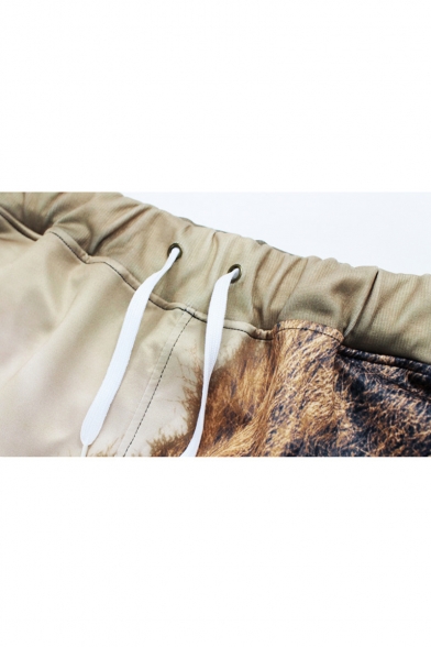 Men's Hot Fashion Popular Lion 3D Printed Drawstring Waist Khaki Relaxed Sweatpants