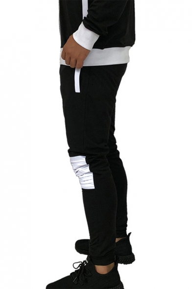 Men's New Fashion Colorblock Knee Pleated Casual Slim Fit Sports Sweatpants