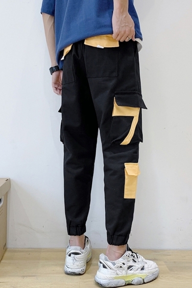 Men's New Fashion Colorblocked Multi-pocket Elastic Cuffs Casual Cargo Pants