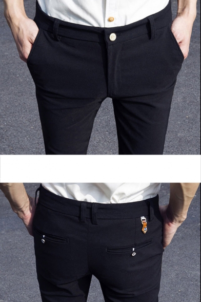 Men's New Fashion Simple Plain Elastic Slim Fit Casual Cotton Pencil Pants