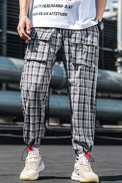 Men's New Stylish Simple Plain Multi-pocket Casual Cotton Drawstring Cargo Pants