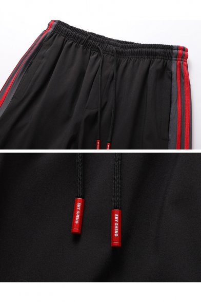 Men's Popular Fashion Classic Contrast Stripe Side Drawstring Waist Black Casual Relaxed Track Pants