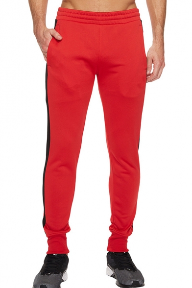 Men's Popular Fashion Colorblock Patched Side Elastic Waist Casual Slim Sweatpants
