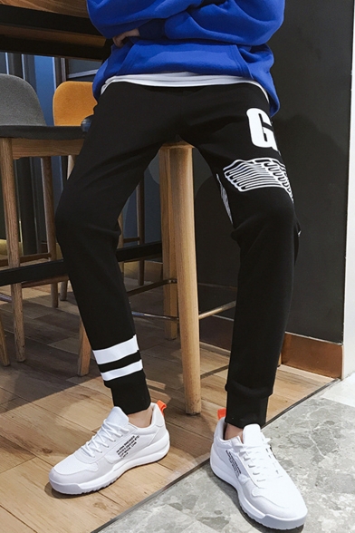 Men's Popular Fashion Letter GOOD Eagle Stripe Printed Black Relaxed Sweatpants