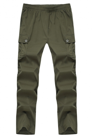 Men's Simple Fashion Solid Color Flap Pocket Elastic Waist Outdoor Tactical Military Cargo Pants