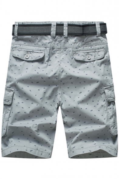 Men's Summer New Fashion All-over Printed Flap Pocket Side Zip-fly Cotton Cargo Shorts