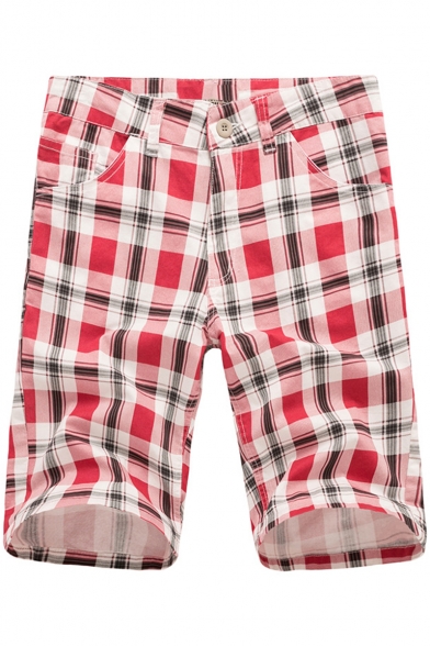 Men's Summer Trendy Colorblock Plaid Pattern Casual Chino Shorts