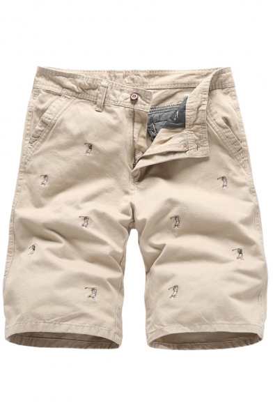 Men's Summer Trendy Embroidery Pattern Zip-fly Casual Chino Shorts