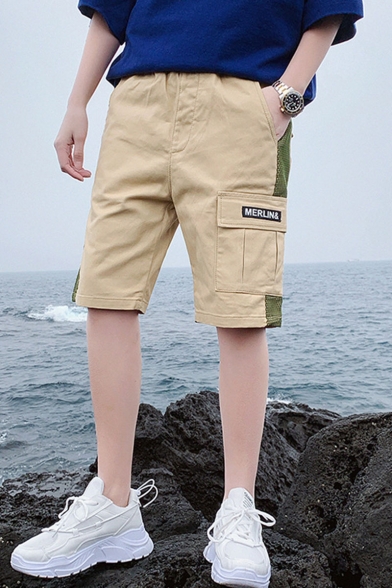 Men's Summer Trendy Letter Printed Flap Pocket Side Casual Cotton Cargo Shorts
