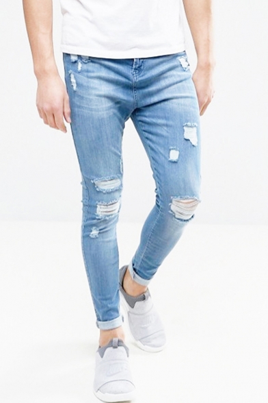 light wash ripped skinny jeans mens