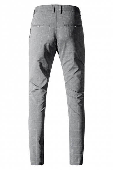 Men's Trendy Plaid Pattern Slim Fitted Straight-Leg Casual Dress Pants