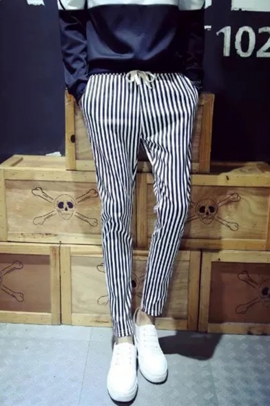 mens black trousers with white stripe
