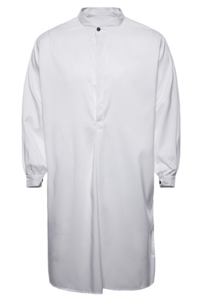 Coolred-Men 2-Piece Stand-up Collar Muslim Long Sleeve Shirt Blouse Tops 
