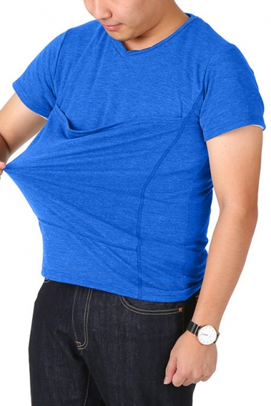 Mens Unique Fashion Kangaroo Pocket Design Round Neck Short Sleeve Fitted T-Shirt