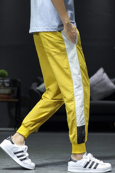 New Fashion Colorblock Patched Side Drawstring Waist Casual Loose Track Pants for Guys