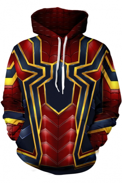 New Stylish Blue and Red Spider 3D Printed Long Sleeve Sport Pullover Drawstring Hoodie