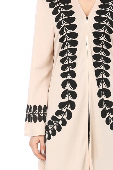 New Stylish Womens Long Sleeve Leaf Print Floor Length Maxi Cardigan