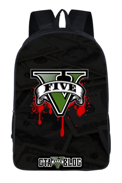New Trendy Letter FIVE V Logo Printed Black School Bag Backpack 29*16*42cm