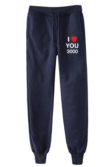 Popular Letter I LOVE YOU 3000 Heart Printed Drawstring Waist Casual Sport Cotton Sweatpants