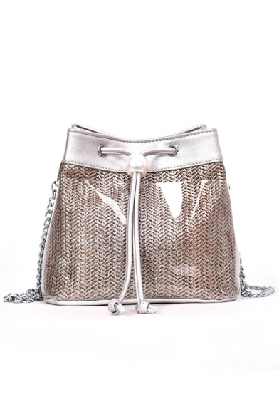 Summer Fashion Plain Transparent Pearl Embellishment Crossbody Bucket Bag 21*18*14 CM