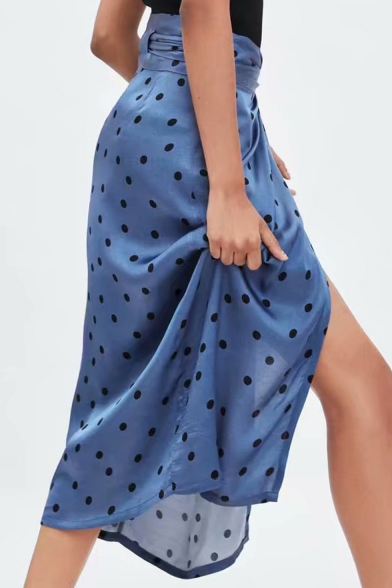 Summer New Arrival Polka Dot Self-Tie Midi Holiday Skirt for Women