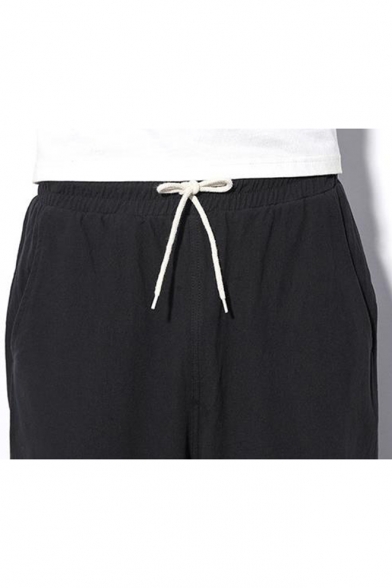 Trendy Colorblock Elastic Cuffs Drawstring Waist Men's Casual Cotton Tapered Pants