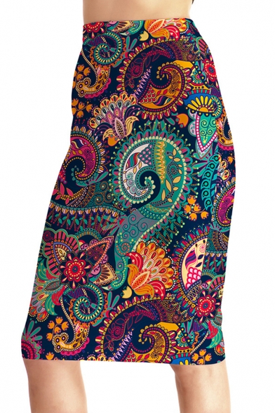 Womens Hot Trendy Tribal Print High Waist Slim Midi Pencil Skirt