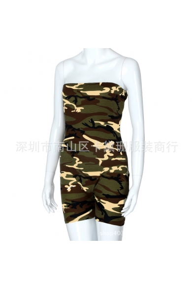 Womens Sexy Fashion Camo Printed Strapless Skinny Fit Bandeau Romper for Party