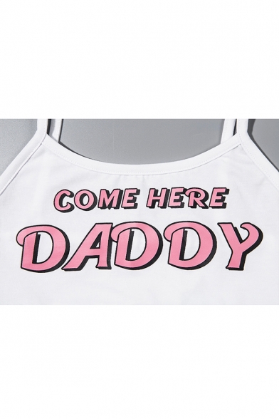COME HERE DADDY Letter Print Slim Fitted Crop Cami Top
