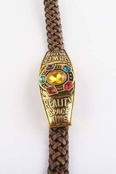 Creative Unique Five-Diamond Studded Hand Braided Brown Bracelet