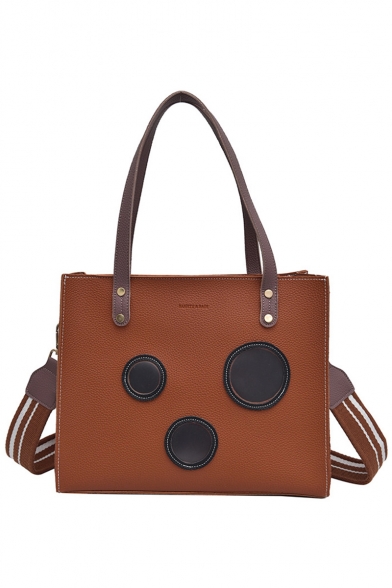 Fashion Polka Dot Patched Striped Strap PU Leather Satchel Shoulder Tote Handbag 33*28*11 CM