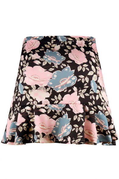 Girls Summer Chic Floral Printed Mini A-Line Ruffled Skirt