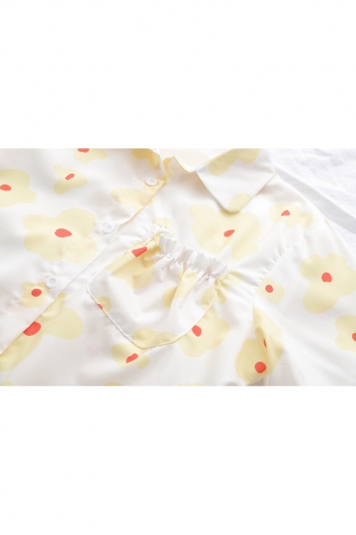 Girls Unique Sweet Floral Print Short Sleeve Button Down Shirt