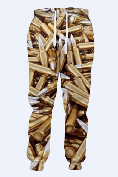 Hot Fashion Bullet Printed Khaki Drawstring Waist Casual Loose Jogging Sweatpants