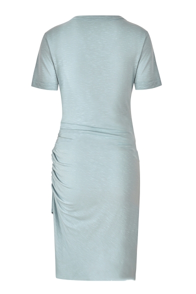 Hot Popular Simple Solid Color Round Neck Short Sleeve Mini Sheath T-Shirt Dress
