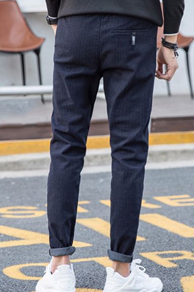 Men's New Fashion Stripe Pattern Drawstring Waist Casual Cotton Suit Pants Dress Pants